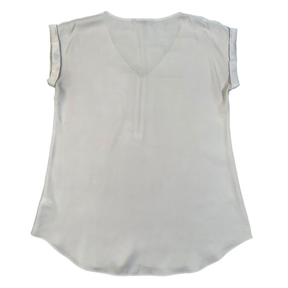 Express Beige Satin V-Neck Zippered Cuffed Sleeve Blouse SIZE-MEDIUM - Picture 3 of 7